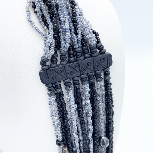 Substantial Seed Bead Multi Strand Faux Pearl Black & Gray Statement Necklace - Picture 9 of 10